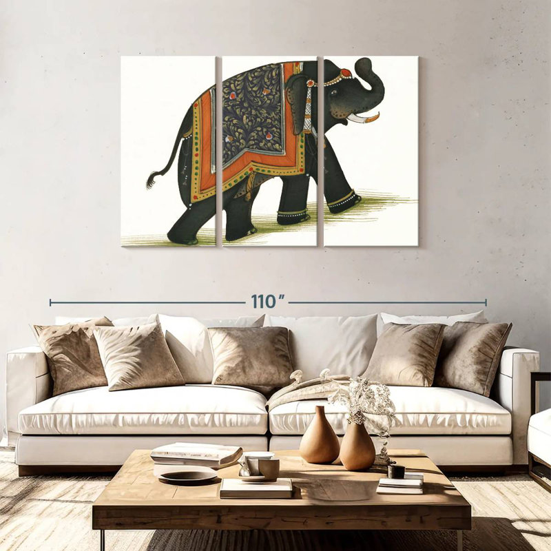 Éléphant Brampt Inde I lumière, H 48 po x l 74 po