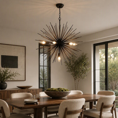 7-Light Sputnik Satellite Chandelier, 25.6" Modern Starburst Firework Metal Ceiling Light, E12 Socket for Dining Room, Bedroom, Kitchen, Hallway & Entryway