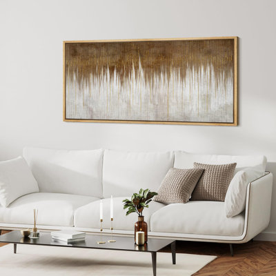 Minimal Landscape Drizzle Abstract Elegant Brown Gold Tones Antique Retro Decor Extra Large Artwork Print Wall Art
