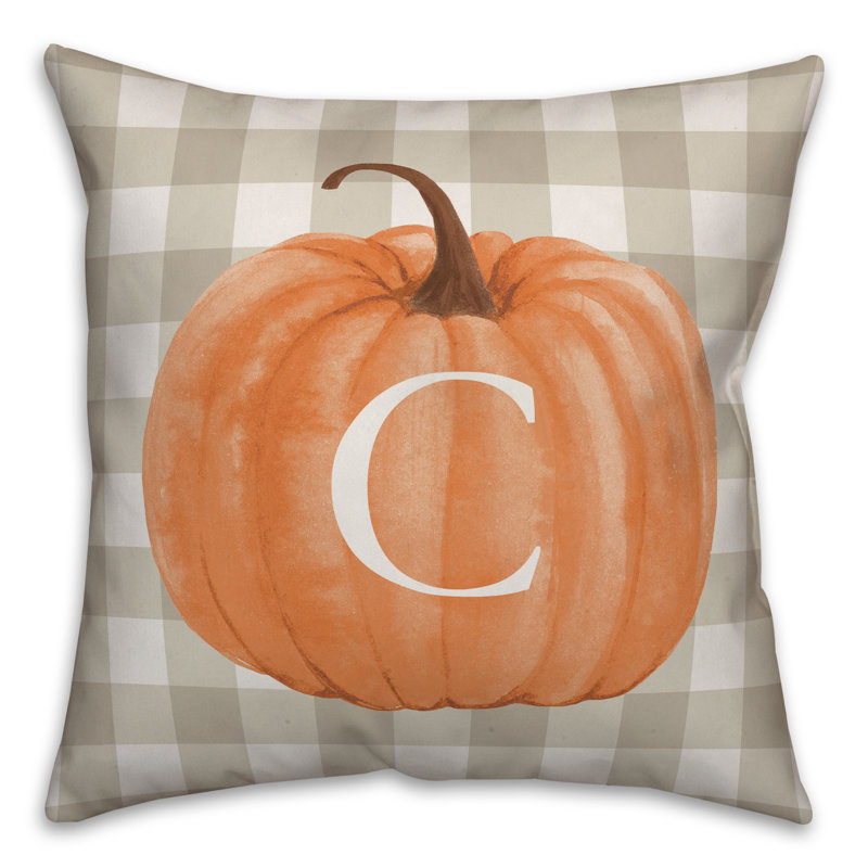  Harvest Pumpkin Monogram Throw Pillow, C