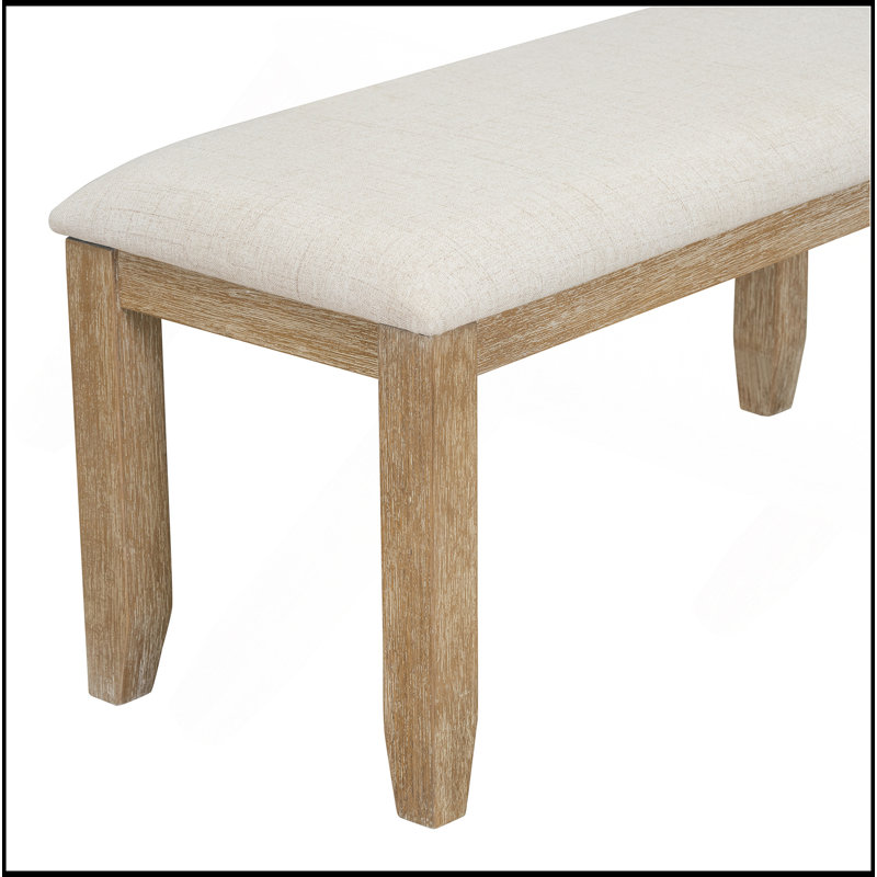 Table et chaises de salle à manger avec banc, ensemble de salle à manger en bois rustique, ensemble de 6, Naturel / Blanc