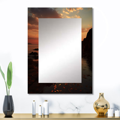 Beach Photo Sunset Serenade X - Miroir mural décoratif plage, miroir jaune, reproduction d'art en métal