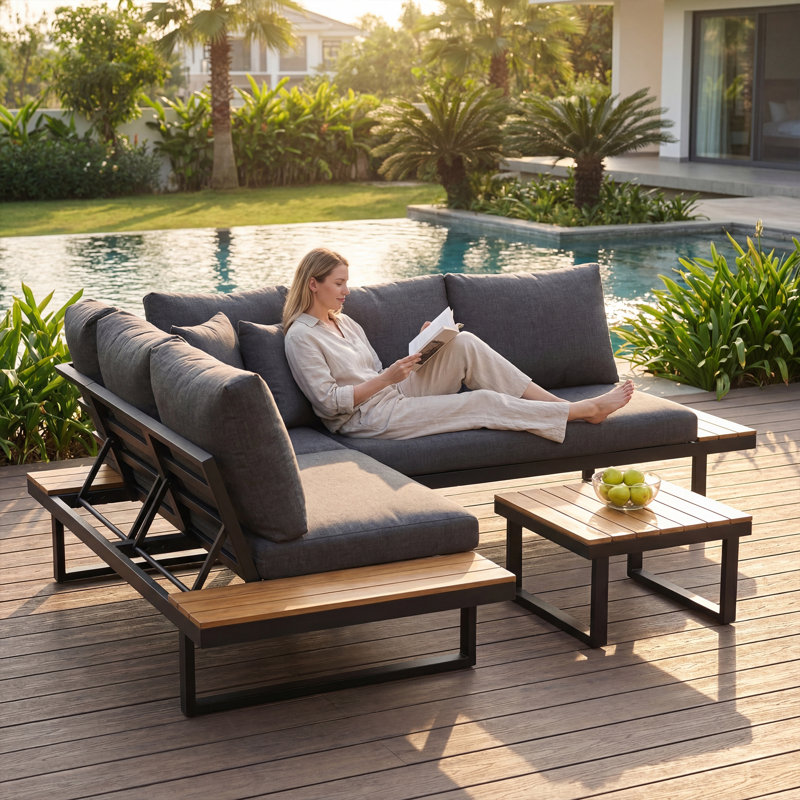 195cm Wide L-Shaped Metal Patio Sectional Set