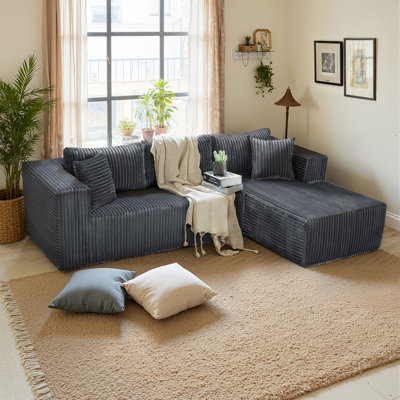 Canapé modulaire 105 po avec méridienne en L 105 po, sans assemblage requis, canapé modulaire moderne avec assise profonde, canapé rembourré en velours côtelé pour le salon