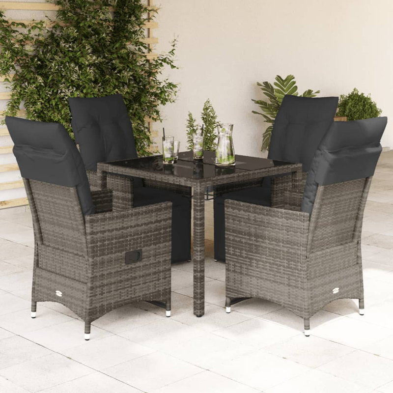 Bistro Set Grey Poly Rattan Adjustable Footrests, 4