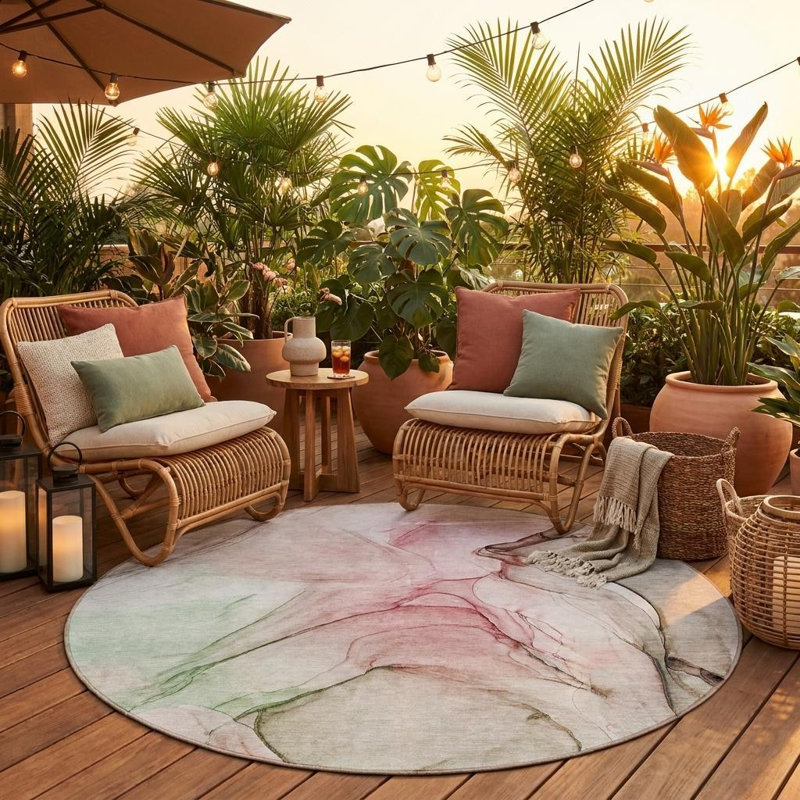 Tapis intérieur rond rond 8 pi gris et rose