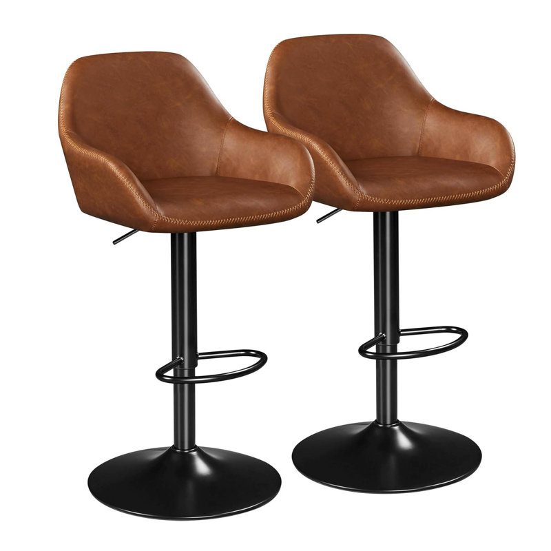 Adjustable Height Counter Stool with Metal Frame, Brown