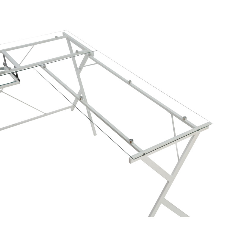 Bureau d'ordinateur en L Photiades, Transparent/blanc