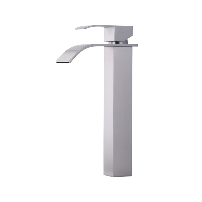 Waterfall Single Hole Bathroom Faucet with Drain Kit Included, Brushed Nickel