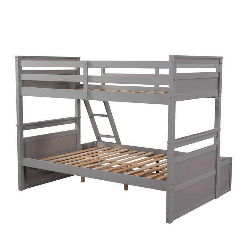 Lit simple superposé au dessus d'un lit double avec rangement - Gris (OLD SKU: LP000022AAE)