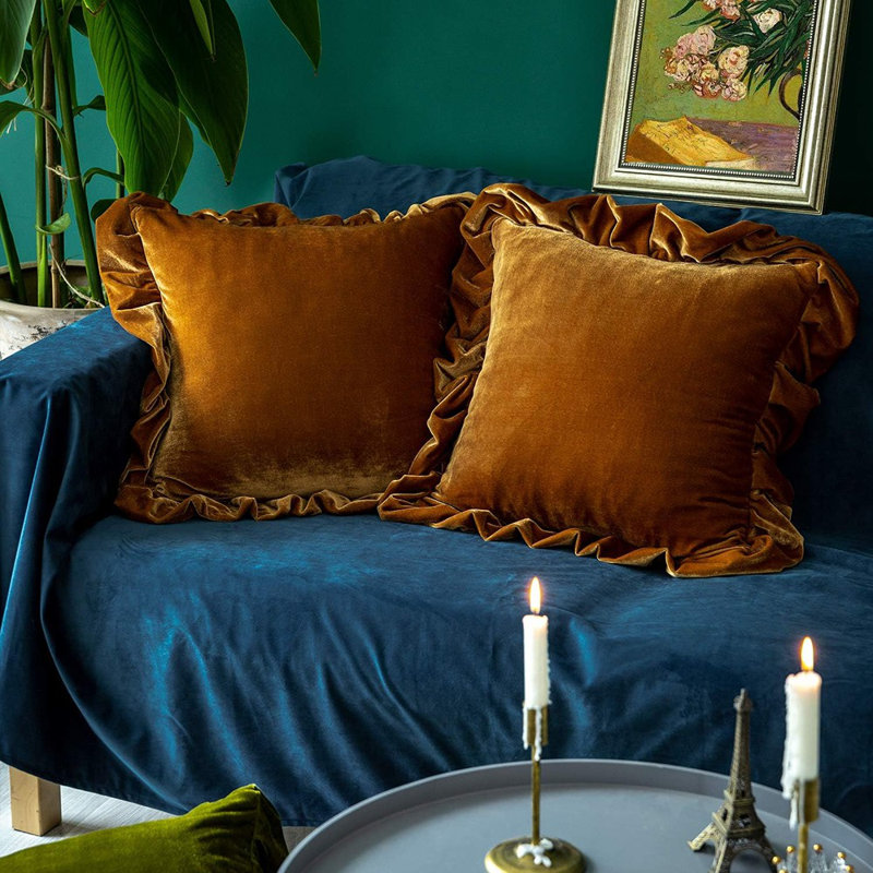 Housse de coussin décoratif, housse de coussin carré, luxueuse et solide, pour canapé, chambre à coucher, maison de campagne, paquet de 2, 18 x 18 pouces, chameau doré