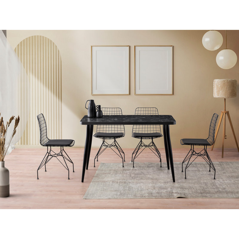 Ferro Beech Dining Table, Black Marble