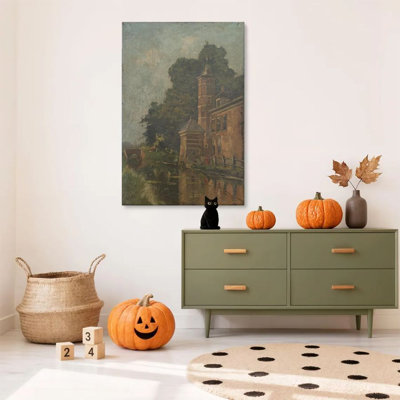 1PC framed Knorr painting dutch canal scenery, Brick towers and arched bridges,Impressionist landscape style decor print vintage wall poster home decor perfect gift for modern artwork for bedroom living room