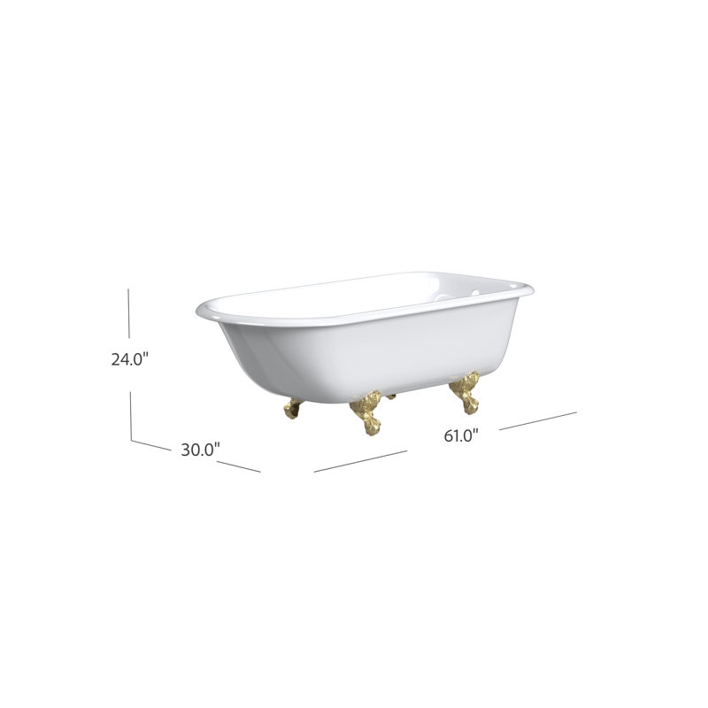 61'' L Freestanding Soaking Bathtub, Polished Brass, White Interior with White Exterior