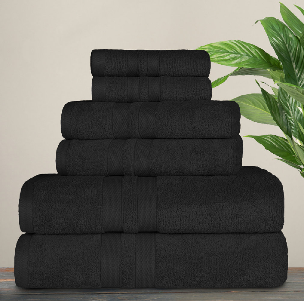 6-Piece Cotton Towel Set, Black