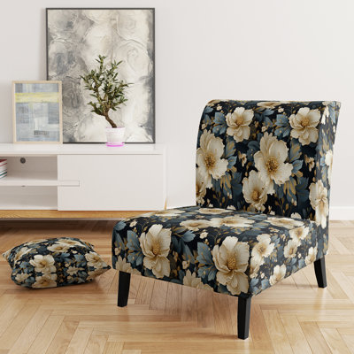 Fauteuil de chambre luxueux luxueux à motif floral doré et gris II