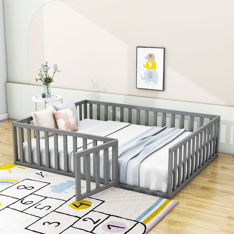 Structure de lit en bois Freta, Gris, Grand lit