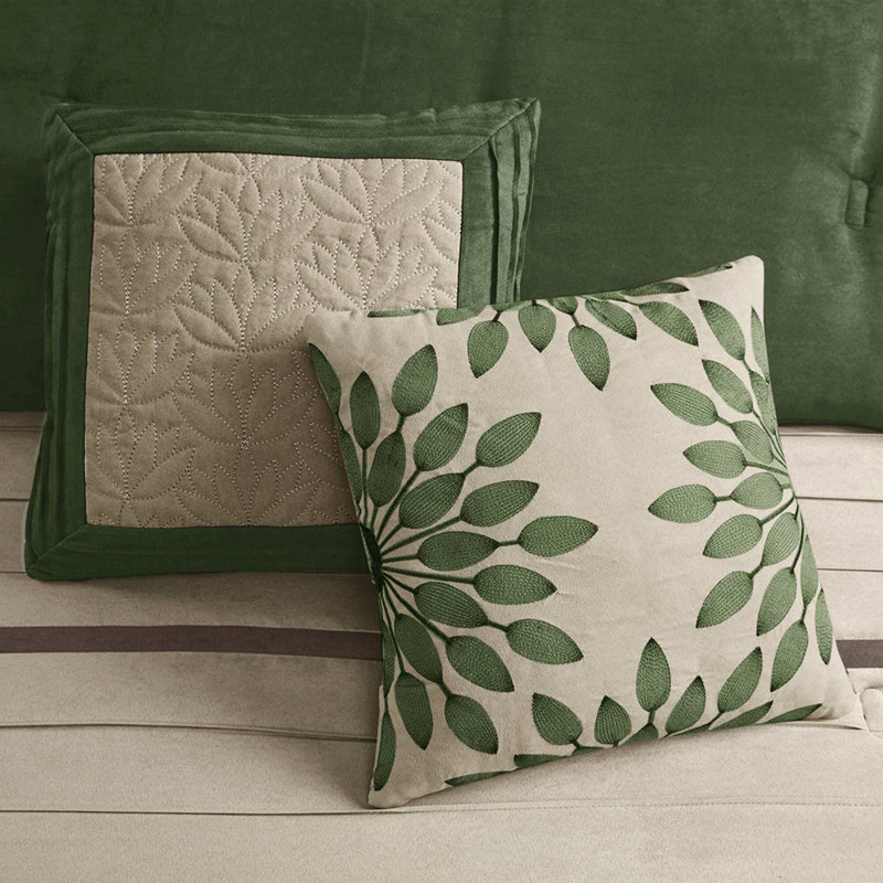 Palmer 7 PC Pieced Faux Suede Comforter Set, Queen Comforter + 6 Additional Pieces, Green
