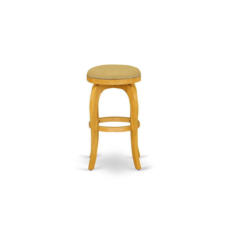 Elzada Height Barstool - Round Shape Vegas Gold PU Leather Upholstered Backless Stools, set of 1, Oak