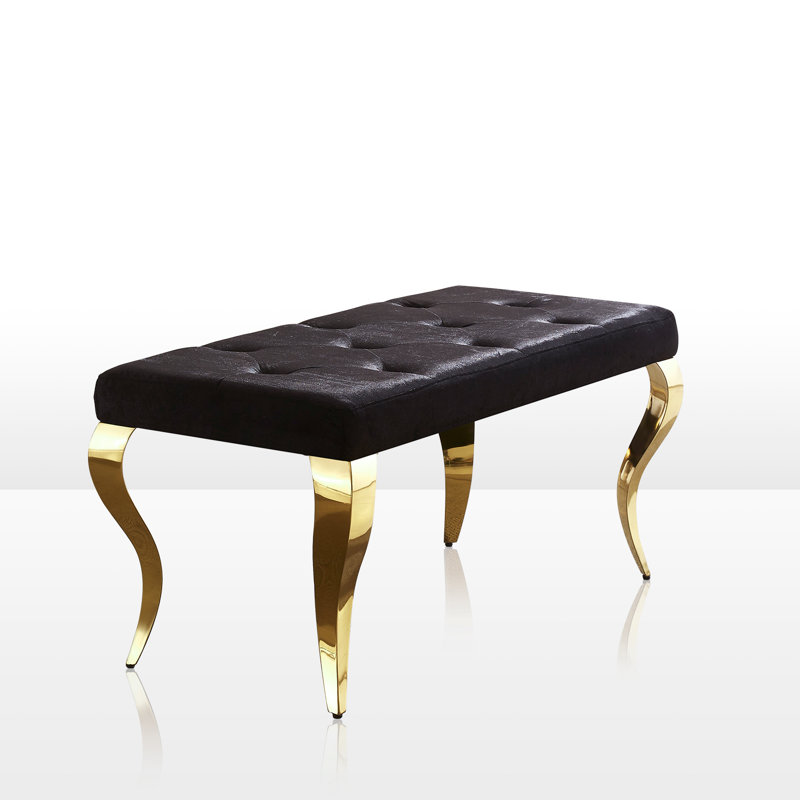 Banc rembourré en velours Adrika, Noir, Or