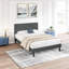 Grand lit gris foncé avec tête de lit tapissier en lin, pas besoin de sommier tapissier, envers en lattes de bois pour la durabilité, assemblage facile du ressort requis, confort du dossier,-1805736071-1805736064