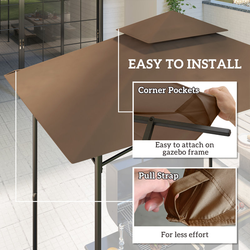 Brown Polyester Double Tiered Grill Gazebo Replacement Canopy Cover