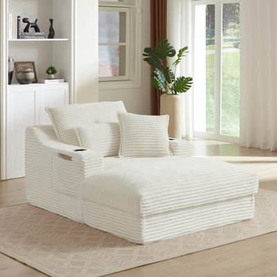 68"D Oversized Chaise Lounge Chair Indoor With Storage, Corduroy Upholstered Boneless Sleeper Sofa Bed With Cup Holder For Living Room by Wrought Studio