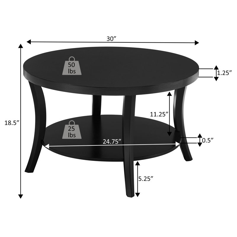 Dinh Round Coffee Table with Shelf, Black