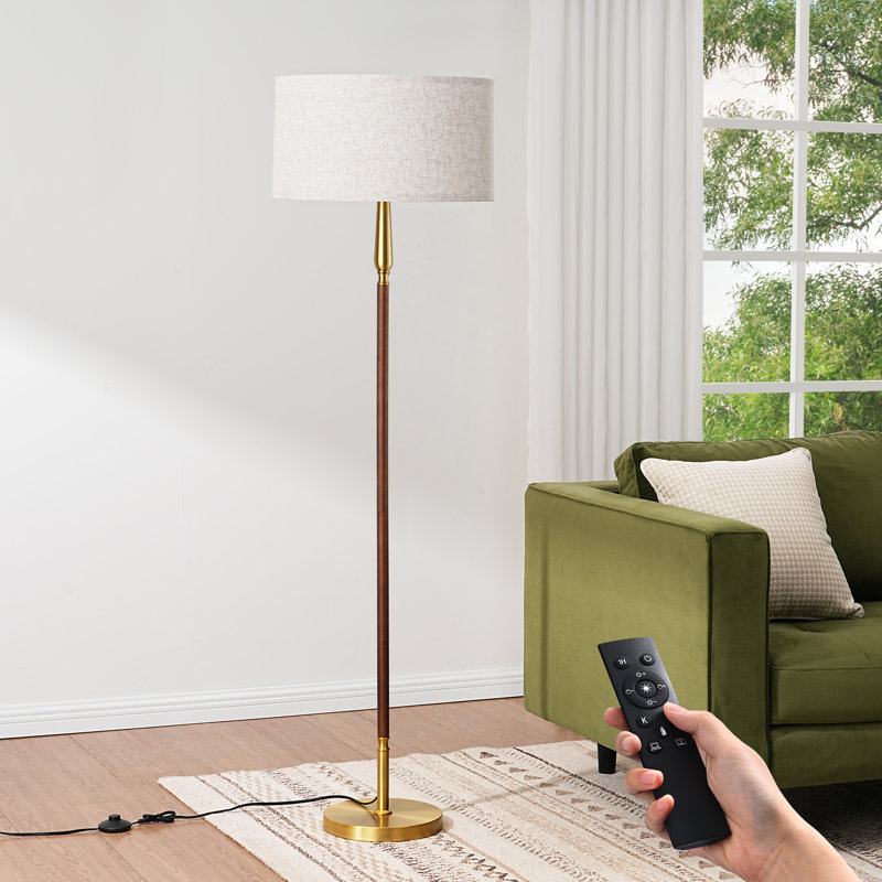 Lampe sur pied 62 "en bois massif standard / traditionnel à intensité variable avec ampoule DEL et télécommande, Doré