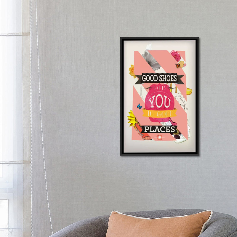 « good places », impression sur toile, Toile avec cadre noir, Pas de tapis, H 26 po x l 18 po x P 1,5 po