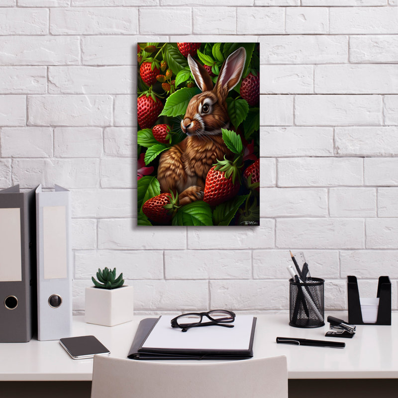 Toile épique «Rabbit Parmi Les Fraises» par Momart, graffiti épique, 12 po x 18 po, H 18 po x l 12 po x P 0,75 po