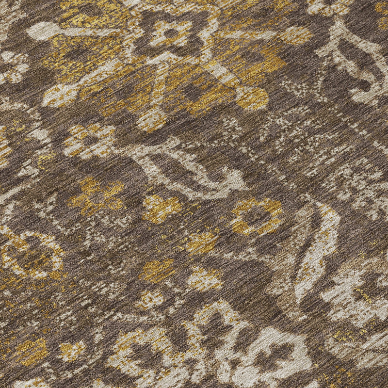 Tapis damassé intérieur / extérieur lavable à la machine ACN2617, Chocolat, Tapis de couloir 2 pi 3 po x 7 pi 6 po