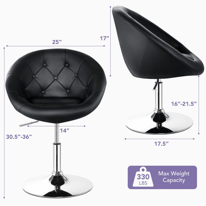 Bernando Faux Leather Swivel Barrel Chair, Black 