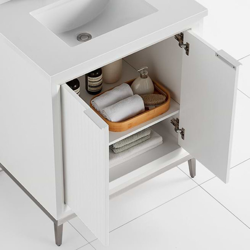 Bungalow 30" Freestanding Standard Single Bathroom Vanity with Top, White/Silver