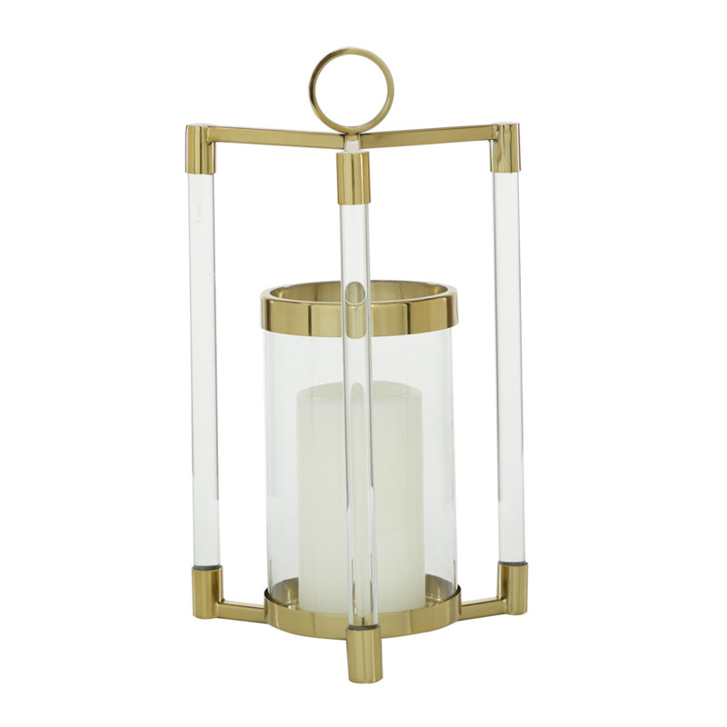 Gold Stainless Steel Contemporary Lantern, 23 X 11 X 11, 18" H x 14.17" W x 11" D