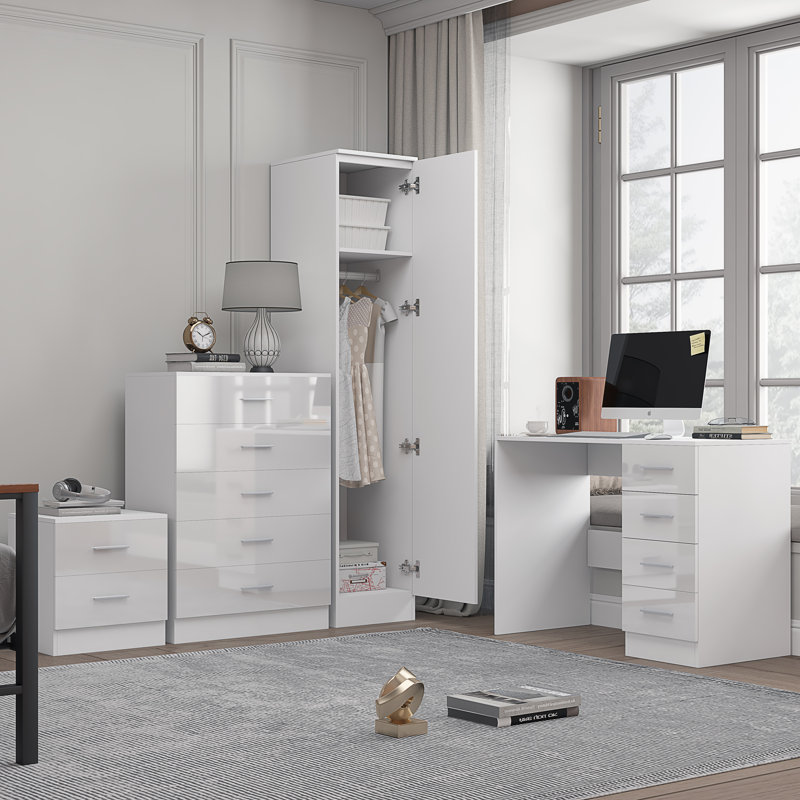 Eva Piece Bedroom Set, White Gloss / Matt White