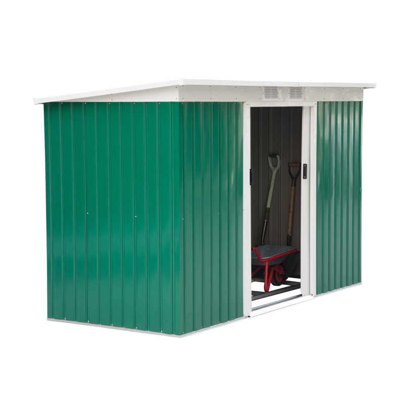 Green and White Metal Garden Storage Shed with Windows