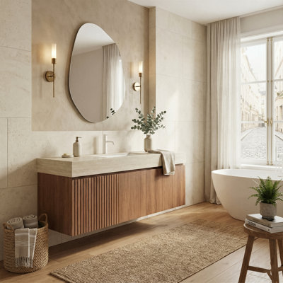 48" Wall-Mounted Vanity With Sintered Stone Top & Ceramic Sink, Storage Cabinet With 1 Drawer & Soft-Close Door