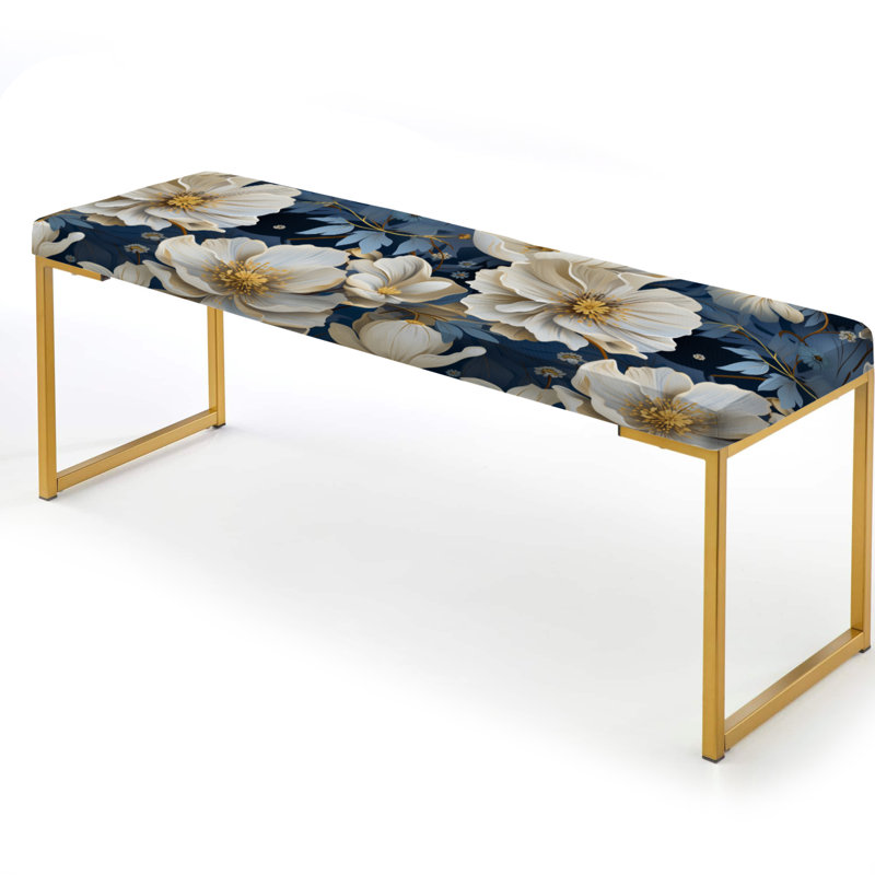 Banc rembourré or, Beige/Blue Farmhouse Floral