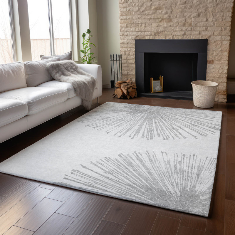 Tapis gris Cerrito lavable à la machine de qualité supérieure, Rectangulaire 8 pi x 10 pi