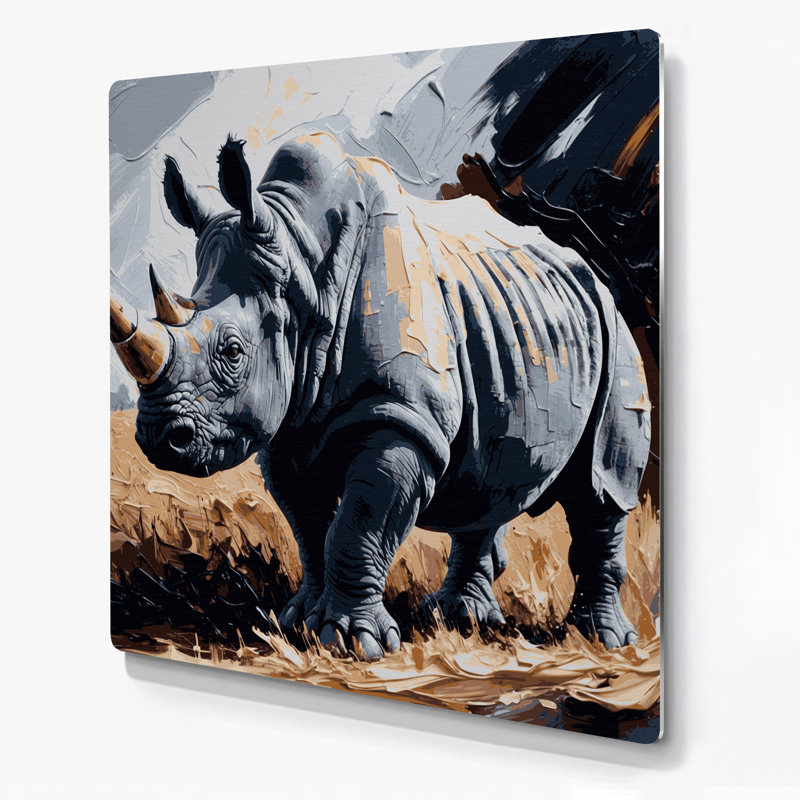 Faune, art mural noir en métal, rhinocéros noir, H 12 po x l 12 po