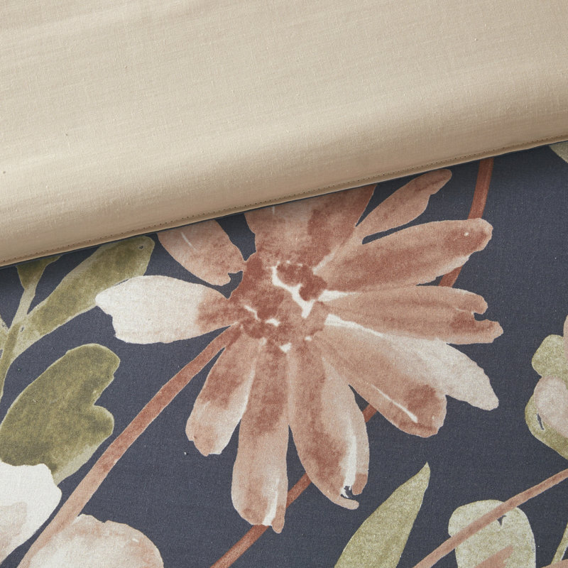 Camillia 8 Piece Printed Cotton Navy Comforter Set Cal King, California King Comforter + 7 Additional Pieces