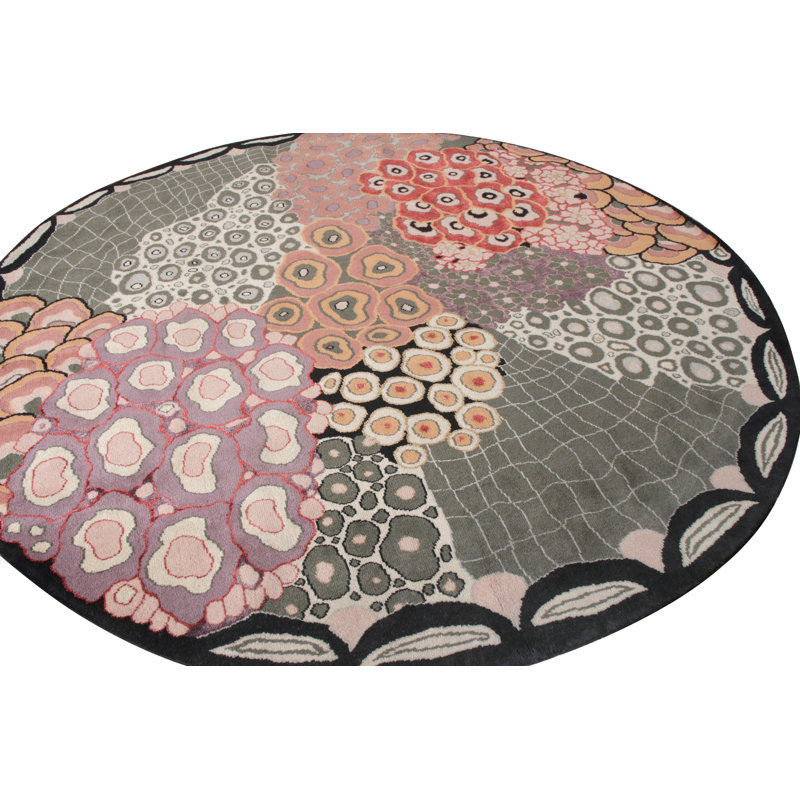 Rug & Kilim’S Mid-Century Modern Circle Rug In Green-Gray All Over Pattern, Rectangle 5' x 7'