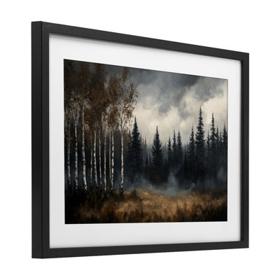 Misty Forest in Autumn Framed Print Under Glass, design by Petal Prints Design