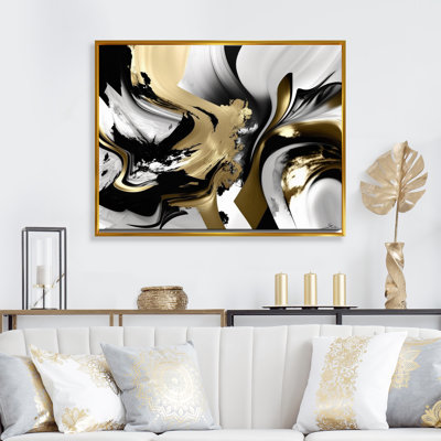 Golden Wave Reflections II - Art mural encadré abstrait