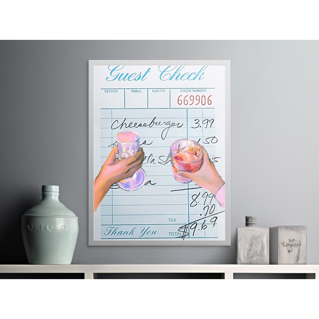 Guest Check Wall Art, Cheeseburger Drinks Receipt Print, Bar Restaurant Decor, Framed Wall Art, Several Sizes, Unique Gift