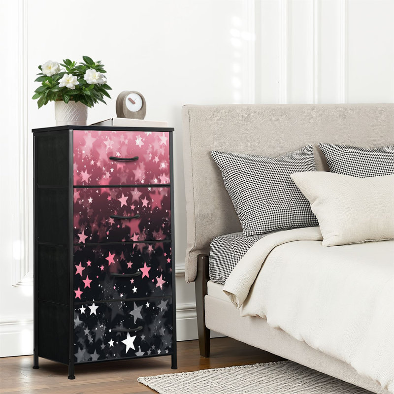 4 Drawer Dresser for Bedroom, Narrow Chest of Drawers, Wooden Top and Study Iron Frame 18"x37.5"-(WxH)