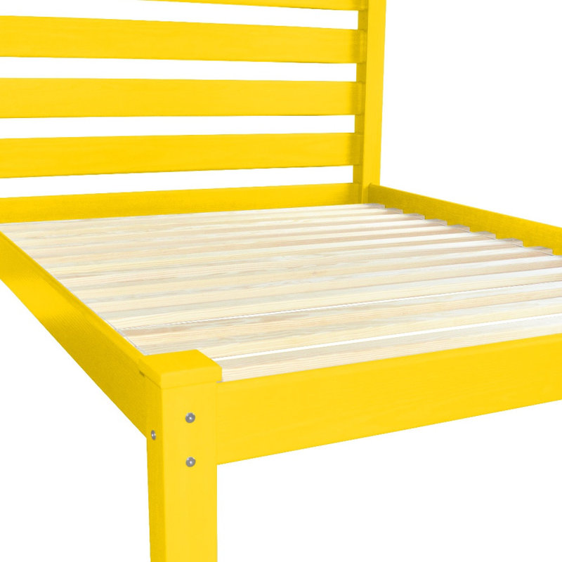 Cadre de lit double en bois massif, Jaune