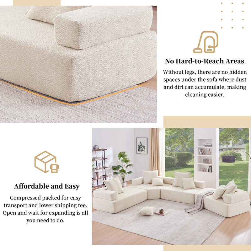 Special-shaped Frame for Oversized Modular U Shaped Sectional Sofa,Luxury Boucle Floor Couch,Convertible Compressed Couch,Spacious Foam-Filled Sofa for Living Room