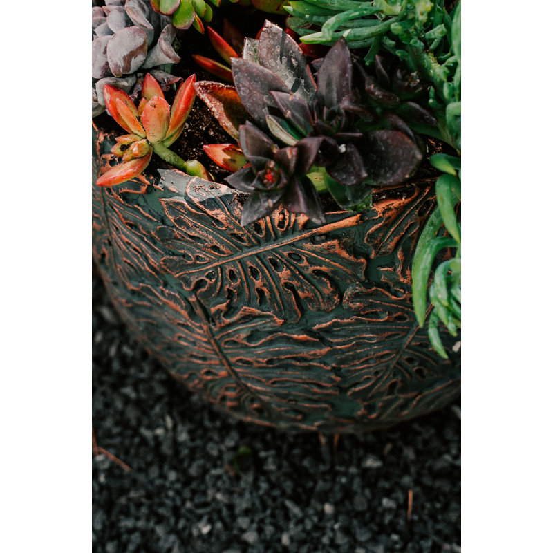 Lona 3 Piece 17.7", 12.6" and 9"W Round Fiberstone/Cement Indoor Outdoor Planters Set, Brown/Bronze